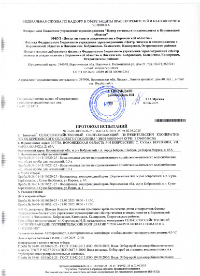 Протокол испытаний №36-01-18/10620-25, №36-01-18/10621-25 от 02.06.2025. Протокол испытаний №36-01-18/10620-25, №36-01-18/10621-25 от 02.06.2025.